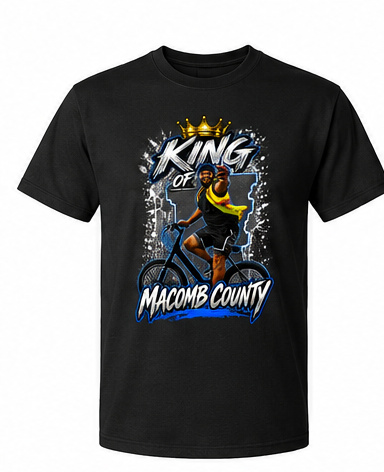 Jalen Kidd King of Macomb black T-shirt front