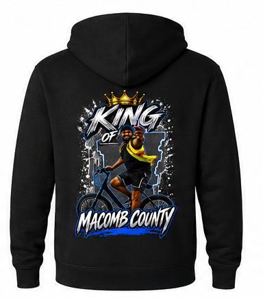 Jalen Kidd King of Macomb black full-zip hoodie back